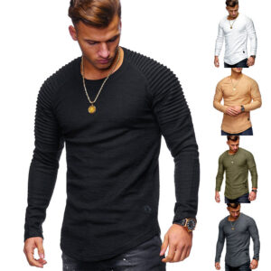 Men's Solid Color Slim Fit Round Neck Long Sleeves T-shirt Personality