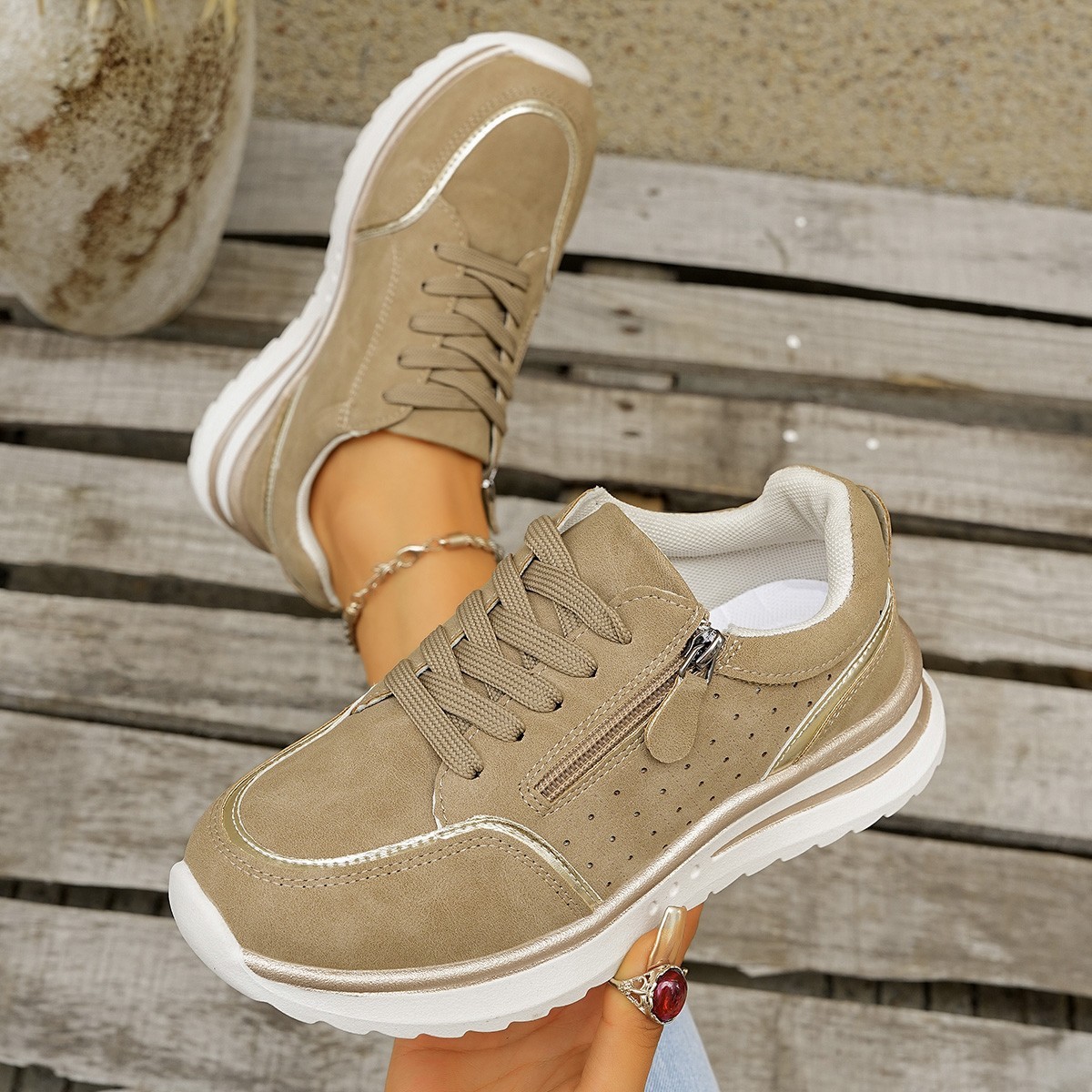 Side-zip Breathable Sneakers With A Chunky Sole For Comfort - Image 4